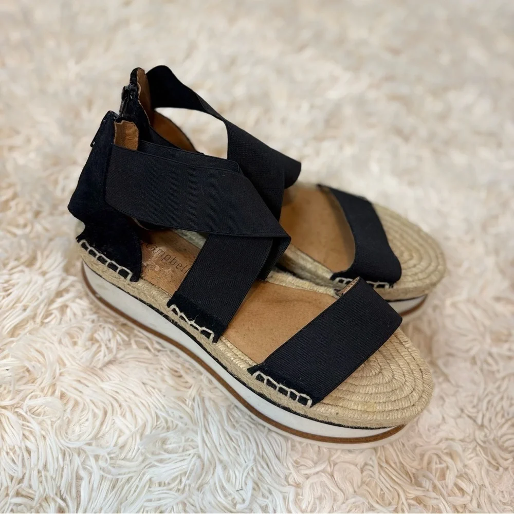 Jeffrey Campbell Black Merez Platform Lug Sole Open Toe Sandals Size 39 8.5 zip